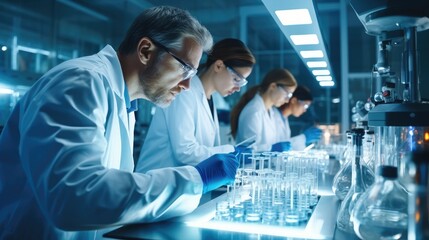 Poster - Team of Medical Research Scientists Work on a New Generation Disease Cure in laboratory at hospital.