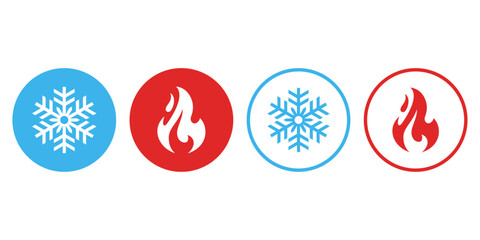 Hot and cold icon. Fire and snowflake sign. Heating and cooling button.