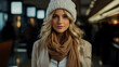 Chic commuter wearing thermal fashion ensemble for stylish winter warmth 