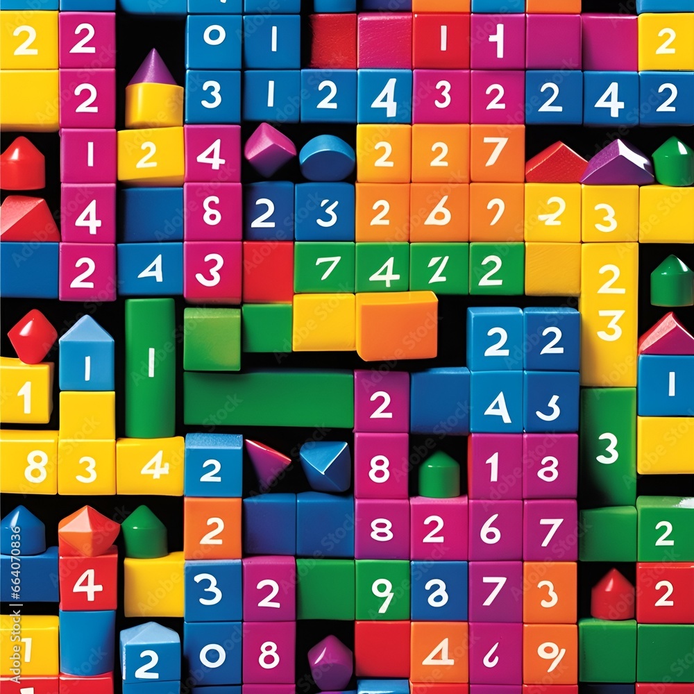 Visualize Numbers Using Blocks Foto de Stock Visualize a vibrant set of building blocks arranged in a ...