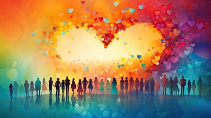 Wall Mural - people on a heart with hearts and hearts surrounding them Generative AI