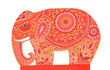 Red elephant hand drawn with delicate oriental designs for ethnic Indian design.