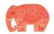 Red elephant hand drawn with delicate oriental designs for ethnic Indian design.