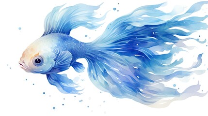 Poster -  a blue and white fish with blue water bubbles on it's side.  generative ai