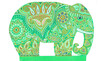 Green elephant hand drawn with delicate oriental designs for ethnic Indian design.
