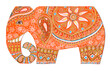 Orange elephant hand drawn with delicate and subtle oriental designs for ethnic Indian design.