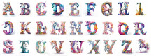 Set Of Unicorn Letters Alphabet, Illustrated Unicorn Children's Alphabet