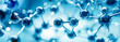 Atoms or molecules, small interconnected spheres, scientific illustration banner. Hydrogen concept as imagined by Generative AI