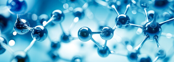atoms or molecules, small interconnected spheres, scientific illustration banner. hydrogen concept a
