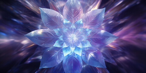 Wall Mural - Crystal - like fractal patterns in a kaleidoscope, cool color palette of blues and purples