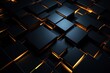 Abstract black and gold background with glowing cubes. 3d render illustration, AI Generated