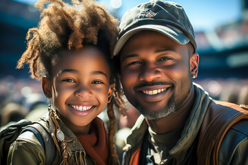 father and daughter portrait at a sports match