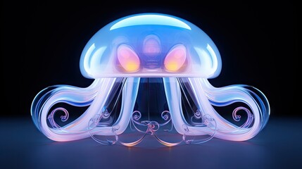 Wall Mural -  a blue and white jellyfish on a black background with a yellow light.  generative ai