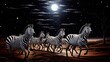  a group of zebras walking across a desert under a full moon.  generative ai