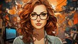 © X-Poser - a woman wearing glasses in front of a computer. Fantasy concept , Illustration painting.