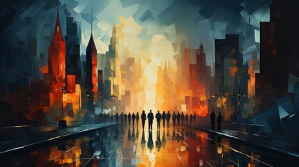 Wall Mural - an abstract crowd of people in a city. generative ai.