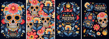 Dia De Muertos. Day Of The Dead, Mexican Holiday. Vector Abstract Illustrations Of Skull, Plant And Flowers, Pattern, Ornament For Backgrounds, Greeting Cards Or Poster. 