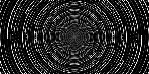 Poster - Abstract background with concentric circles in black and white colors. Radiating lines. Vector Illustration.