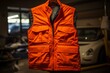 A bright orange vest worn for safety during work to prevent accidents. Generative AI