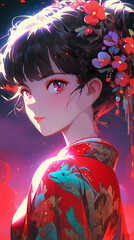 Wall Mural - Hand-drawn cartoon animation of beautiful Chinese costume girl illustration
