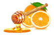 dripping honey and orange isolated on white background
