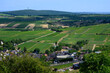 View on hilly Sancerre Chavignol appellation vineyards, Cher department, France, overlooking iver Loire valley, noted for its white Sancerre dry savignon blanc wine.