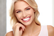 Portrait beautiful model woman with white teeth smile, Concept of advertising dentist and facial care. Generative AI