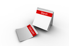 Digital Png Illustration Of Calendar Pages With February And March On Transparent Background