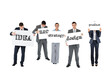 © vectorfusionart - Digital png photo of diverse group of business people with texts on sheets on transparent background