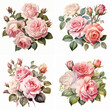 pattern with roses set invitation postcard watercolor wedding romantic border greeting graphic elegant petal