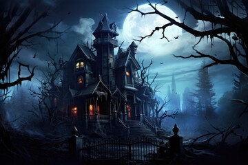 Wall Mural - halloween night scene with castle