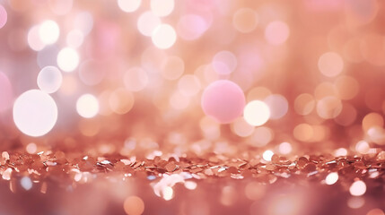 Wall Mural - Beautiful Rose Gold and Pink Glitter Defocused Abstract Holiday