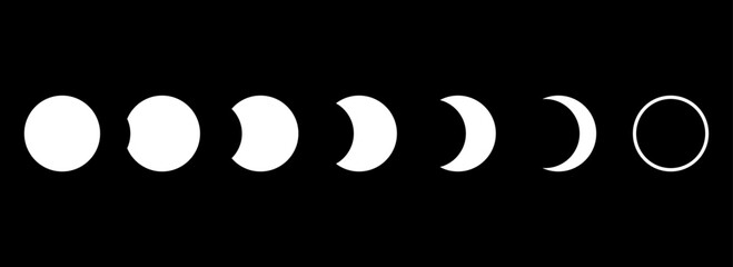 Wall Mural - full moon eclipse concept illustration. set of moon phases or stages. total sun eclipse and lunar cy