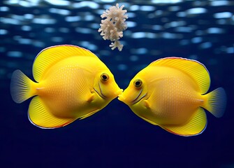 Wall Mural - Two yellow tangs, face to face.