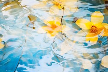 transparent white flowers float in transparent water ripples, generative AI