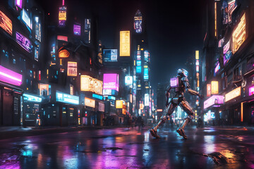 city robot law police game character 3d nightlife futuristic cyborg render illustration
