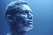 portrait of low poly geometric 3D faceted render of man against a blue background