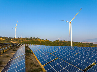 Wall Mural - Solar panels and wind power generation equipment