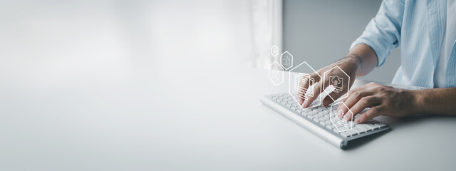 Individuals with document holograms in information system, archiving important documents in online databases to be accessed at any time, document database management. Storing document files on iCloud.