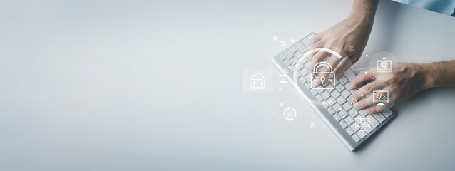 Individuals with data protection holograms in the system, encryption to protect sensitive data in computer systems using technology, access to databases by encryption. Data protection concept.
