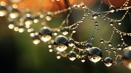 Wall Mural - a close up of a spider web with water droplets on it. generative ai