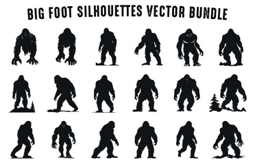 Bigfoot Vector Silhouettes Bundle, Yeti Silhouettes Set, Big foot black Clipart Collection