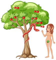 Canvas Print - Eve Tempted by Snake: Adam and Eve Apple Tree Scene