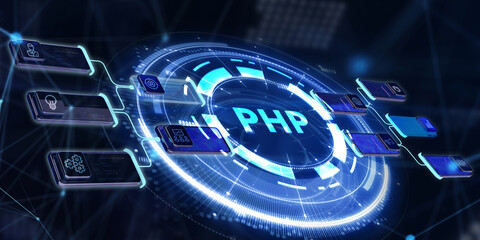 Business, Technology, Internet and network concept. PHP abbreviation. Modern technology concept. 3d illustration