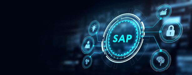 SAP System Software Automation concept on virtual screen data center. Business, modern technology, internet and networking concept. 3d illustration