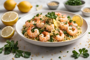 Wall Mural - a succulent shrimp scampi dish with garlic, lemon, and parsley