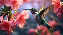 An Anna's Hummingbird Taking A Flower's Nectar.
