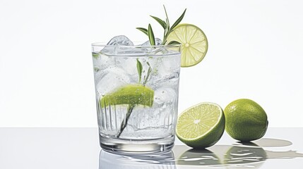 Poster - Cold gin and tonic in a glass on a white surface