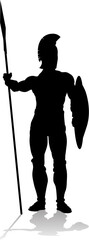 Wall Mural - A Spartan or Trojan ancient Greek hoplite warrior silhouette. Could also be a Roman gladiator.