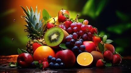 Poster - Colorful background with varying fresh fruits embodying natural nutrition and vitamin rich concept